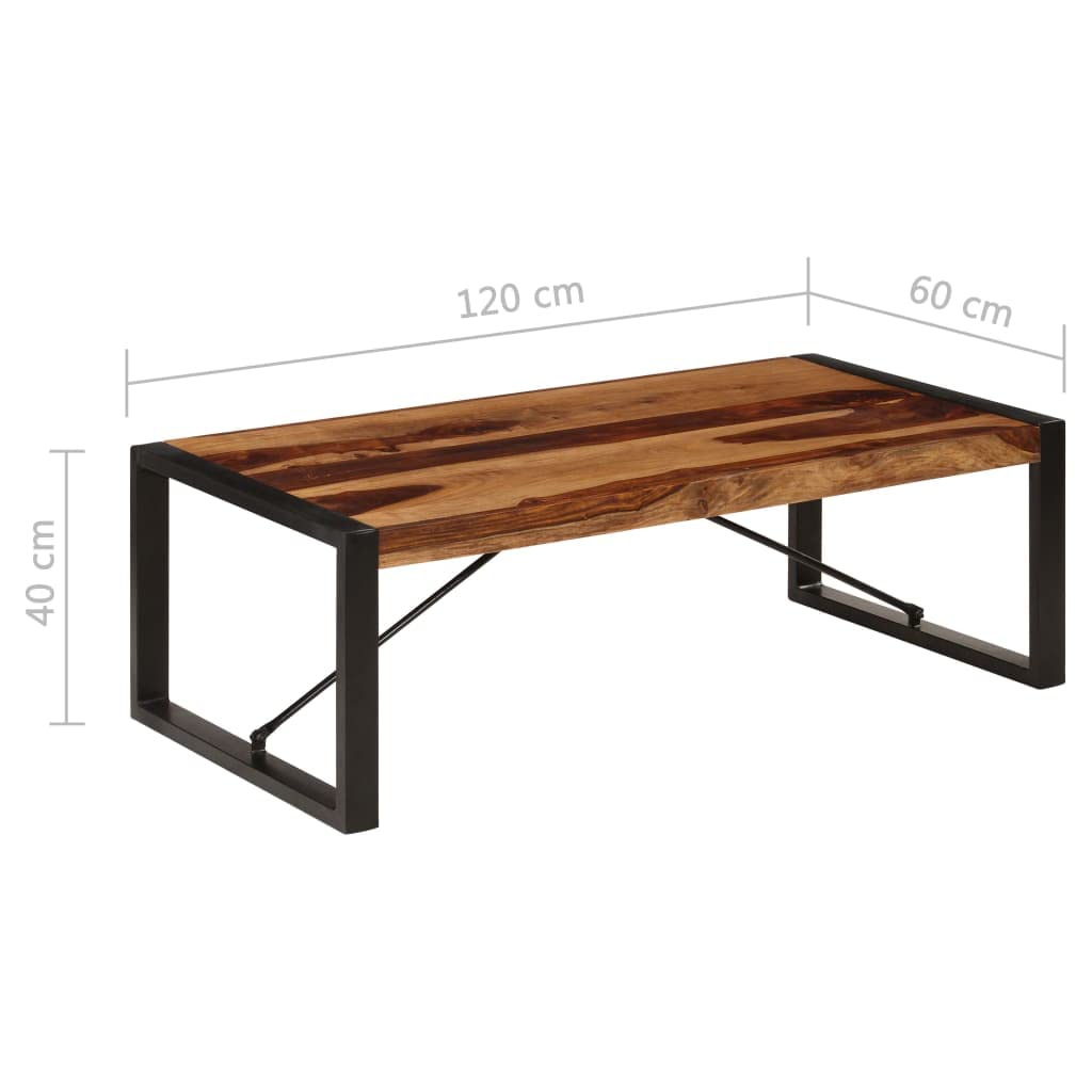 Brown Solid Sheesham Wood Steel Coffee Table Z346286