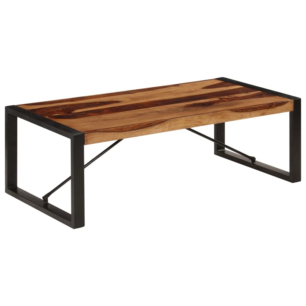 Brown Solid Sheesham Wood Steel Coffee Table Z346286