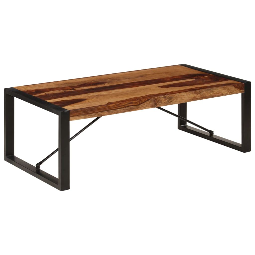 Brown Solid Sheesham Wood Steel Coffee Table Z346286