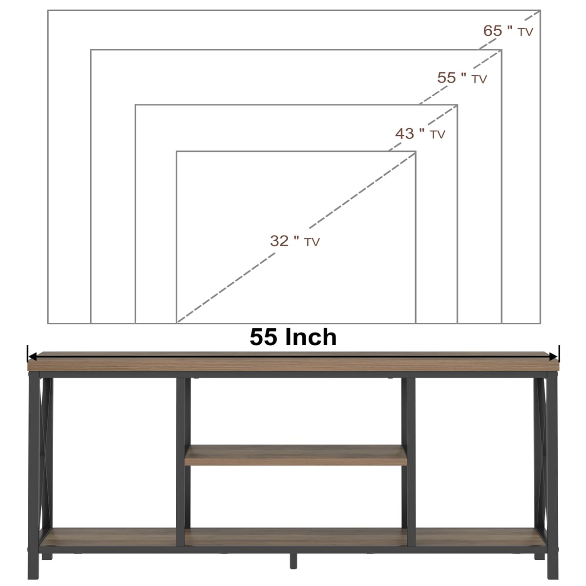 Oak 55 inch Wood and Metal TV Stand with Storage Shelves K71096