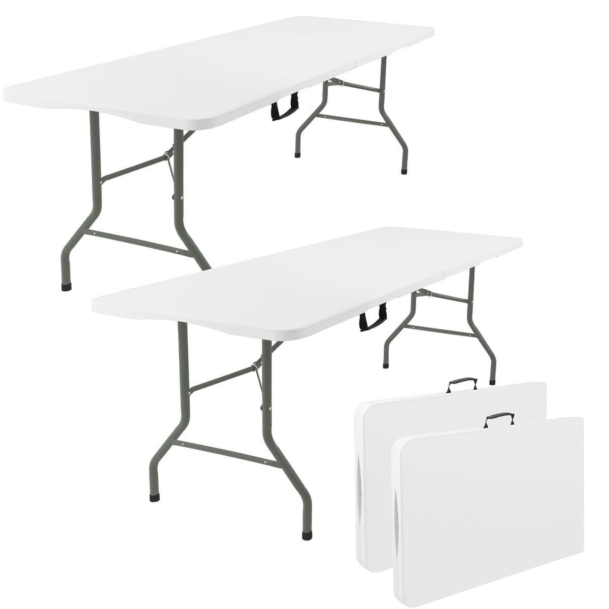 2 Pack 6 Feet Portable Folding Table White Plastic F256