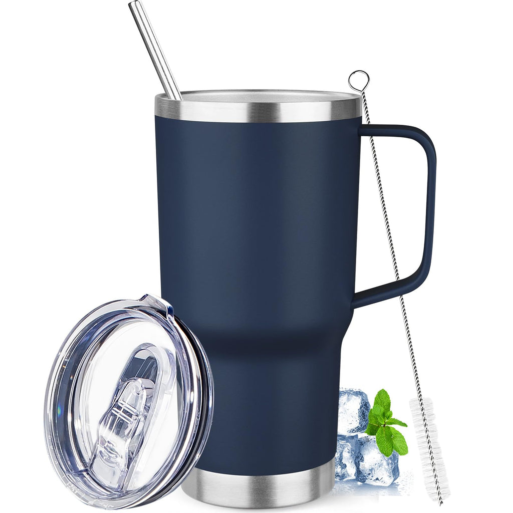 20 oz Stainless Steel Insulated Tumbler with Handle Lid and Straw A615852