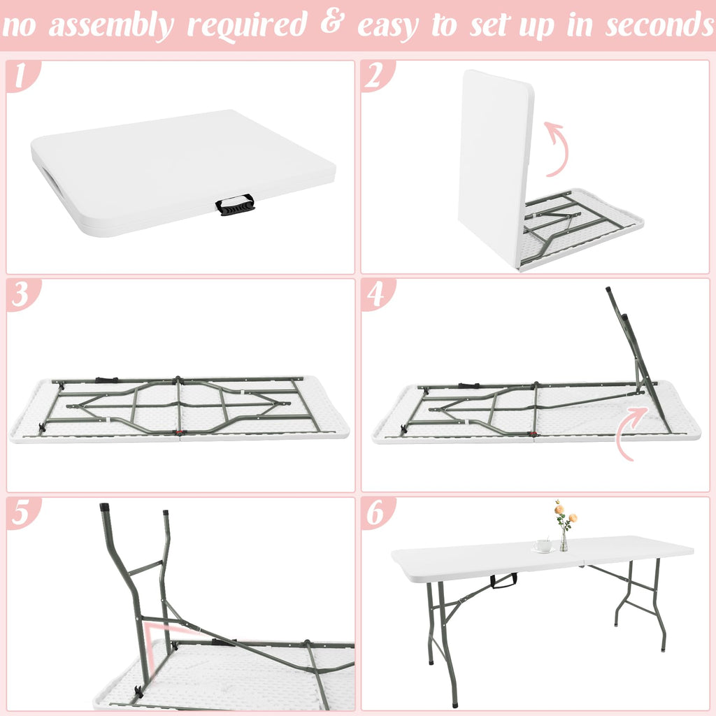 2 Pack 6 Feet Portable Folding Table White Plastic F256