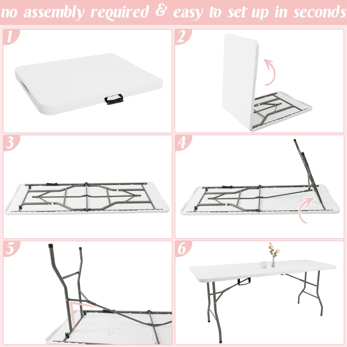 2 Pack 6 Feet Portable Folding Table White Plastic F256
