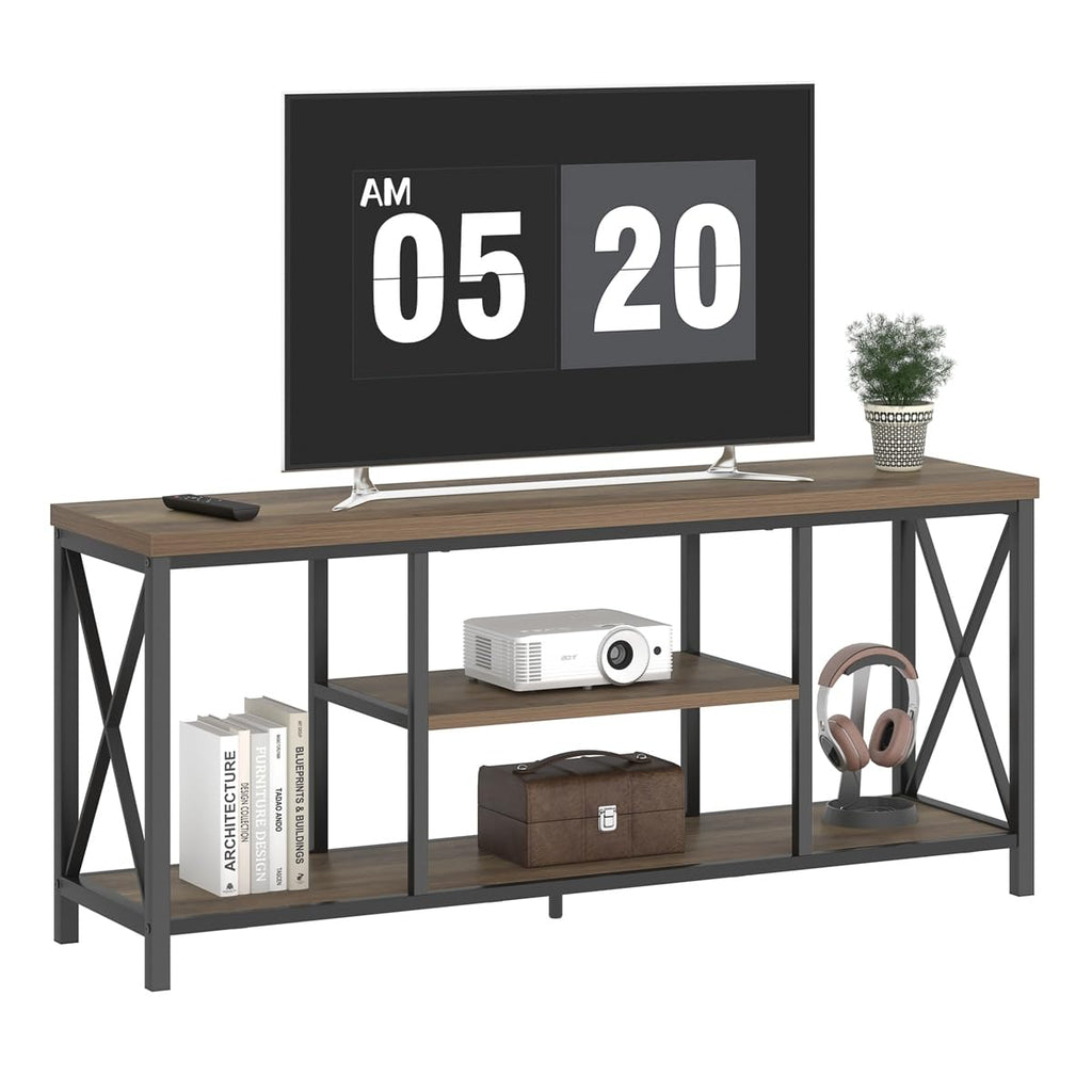Oak 55 inch Wood and Metal TV Stand with Storage Shelves K71096