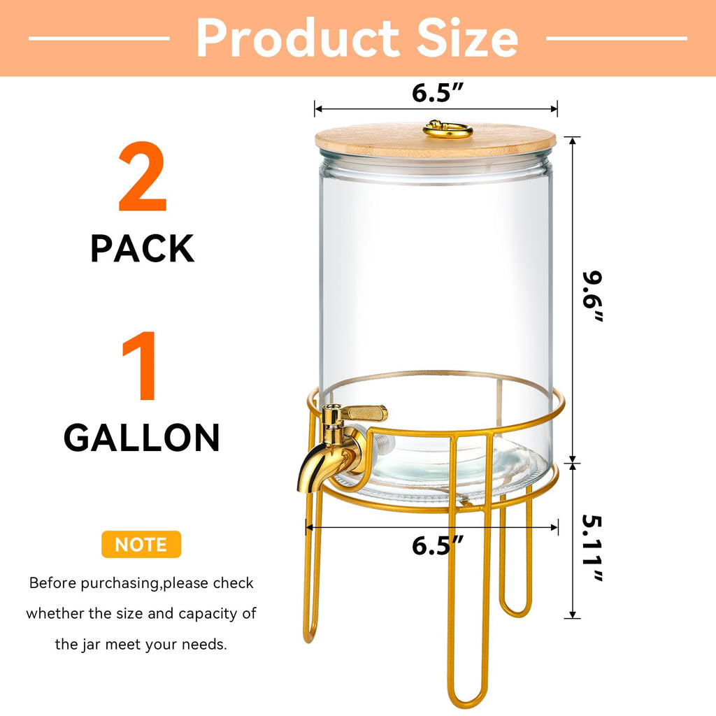 1 Gallon Glass Beverage Dispenser with Spigot, 2 Pack Y374