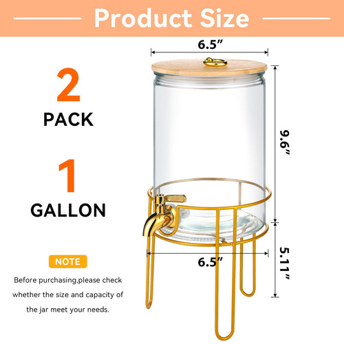 1 Gallon Glass Beverage Dispenser with Spigot, 2 Pack Y374