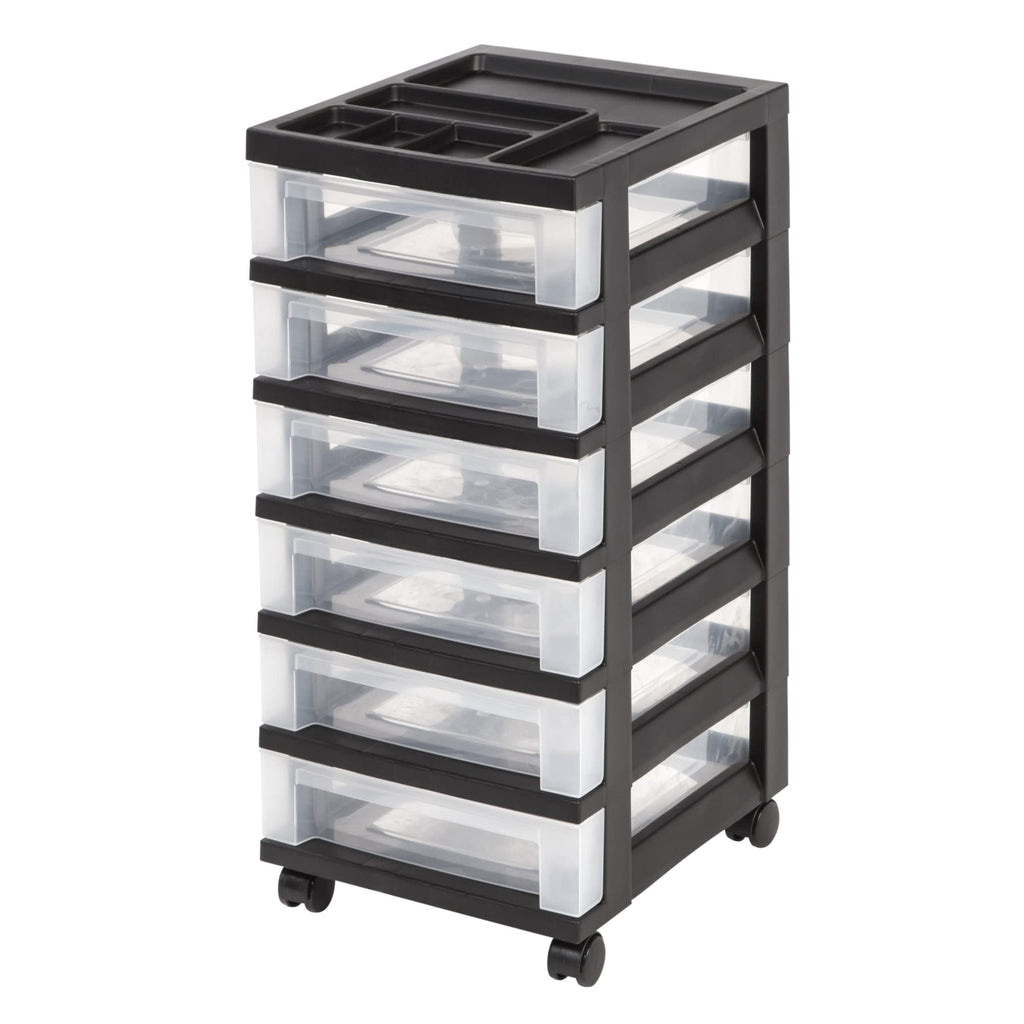 Medium Plastic Storage Cart, 6 Drawers, Black S3652