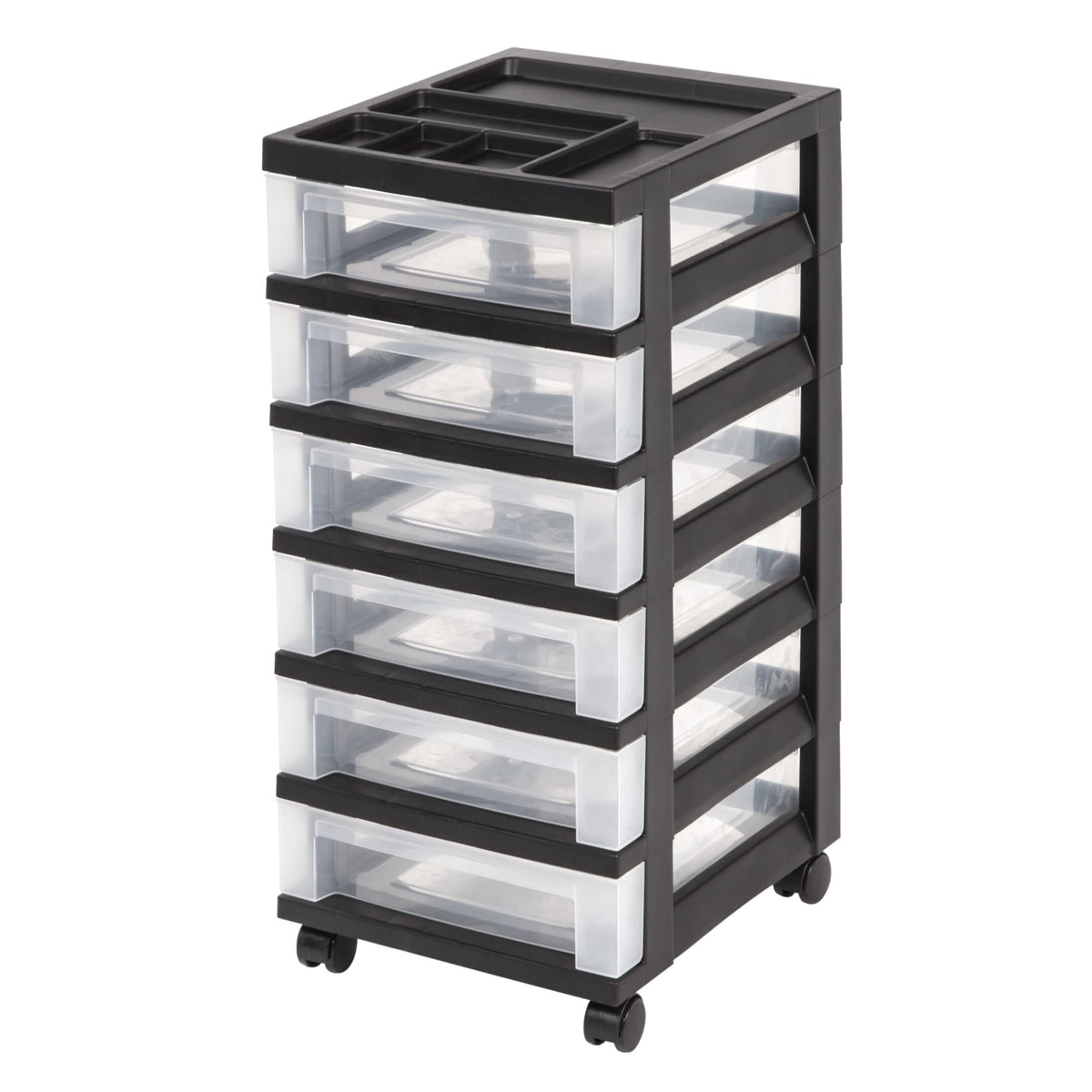 Medium Plastic Storage Cart, 6 Drawers, Black S3652