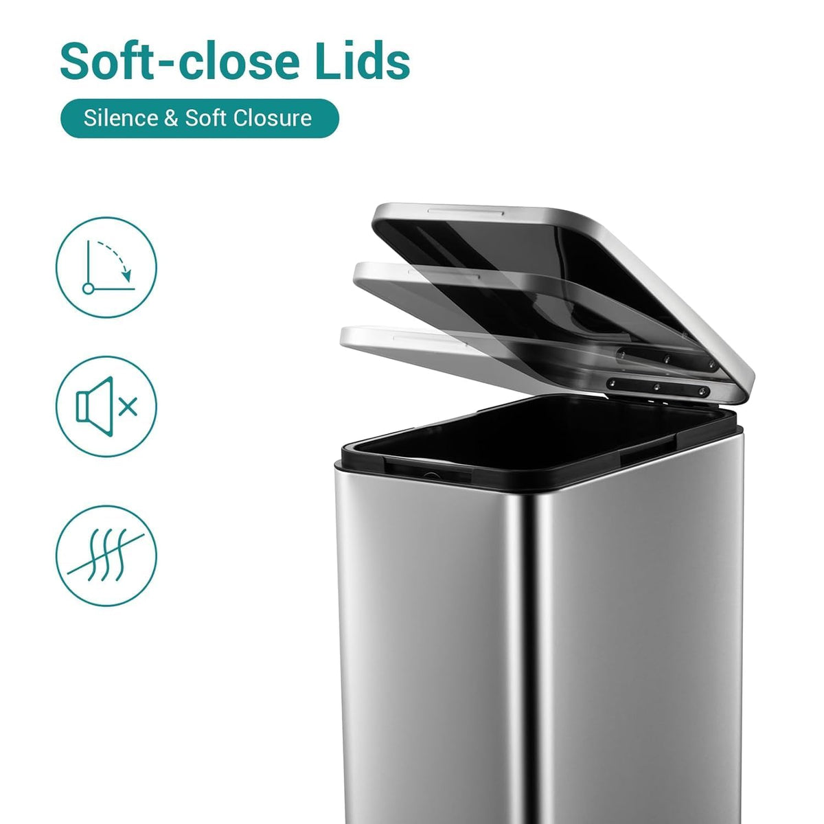50L Slim Stainless Steel Step Trash Can with Soft-Close Lid A21206