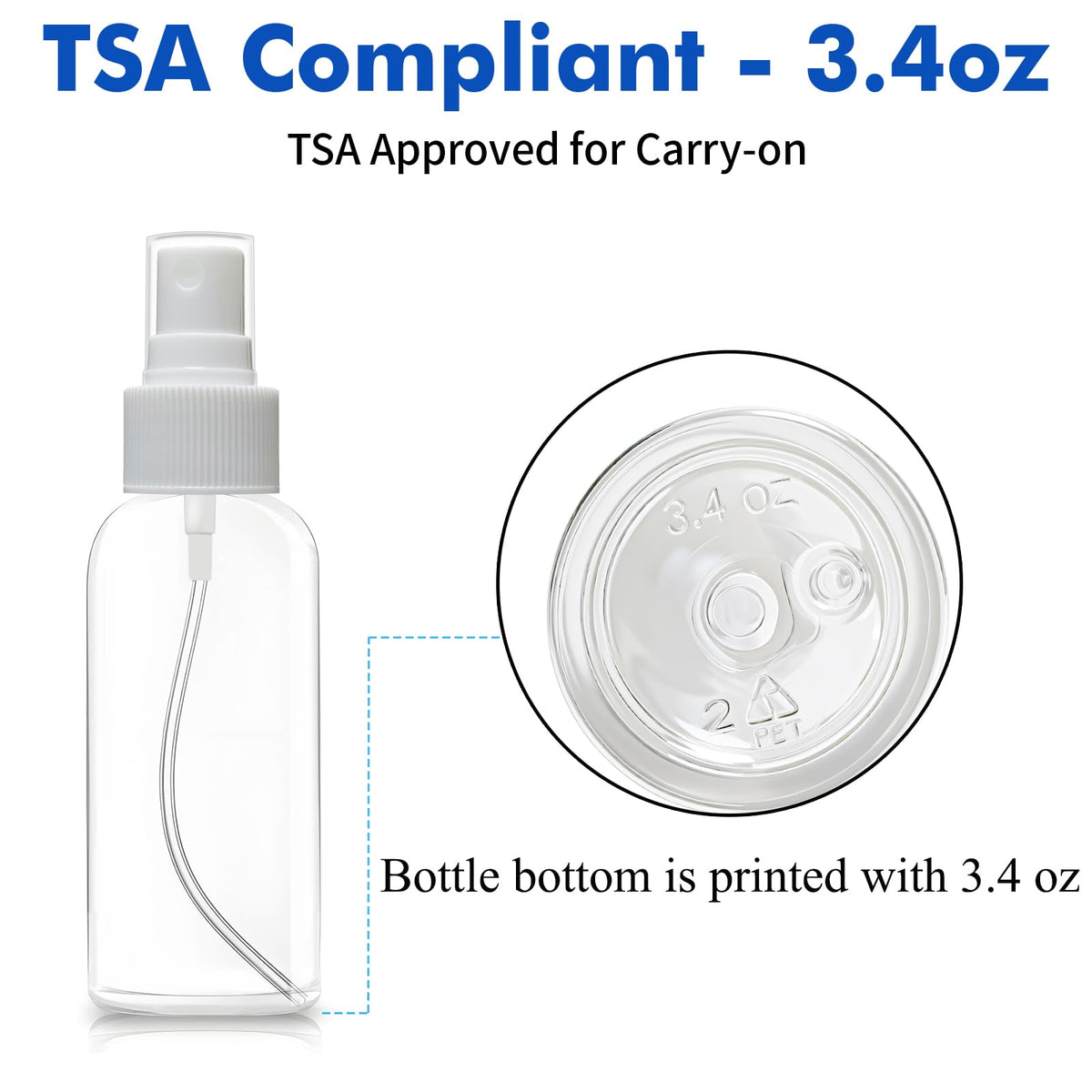 5 Pack 3.4 oz Clear Plastic Travel Spray Bottles with Labels Y31186