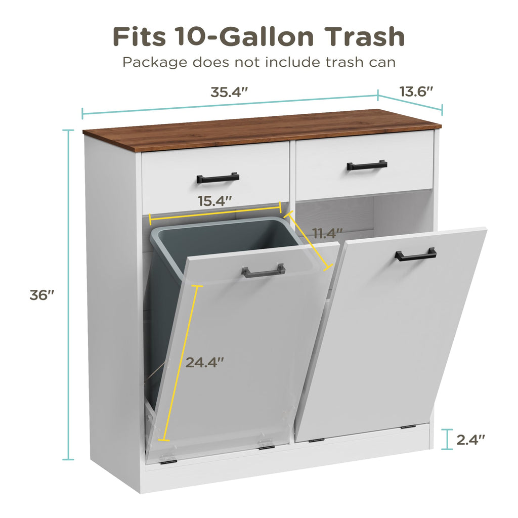 Antique White Double Tilt Out Trash Can Cabinet with 2 Drawers O39657