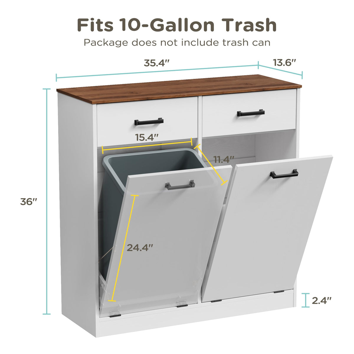Antique White Double Tilt Out Trash Can Cabinet with 2 Drawers O39657