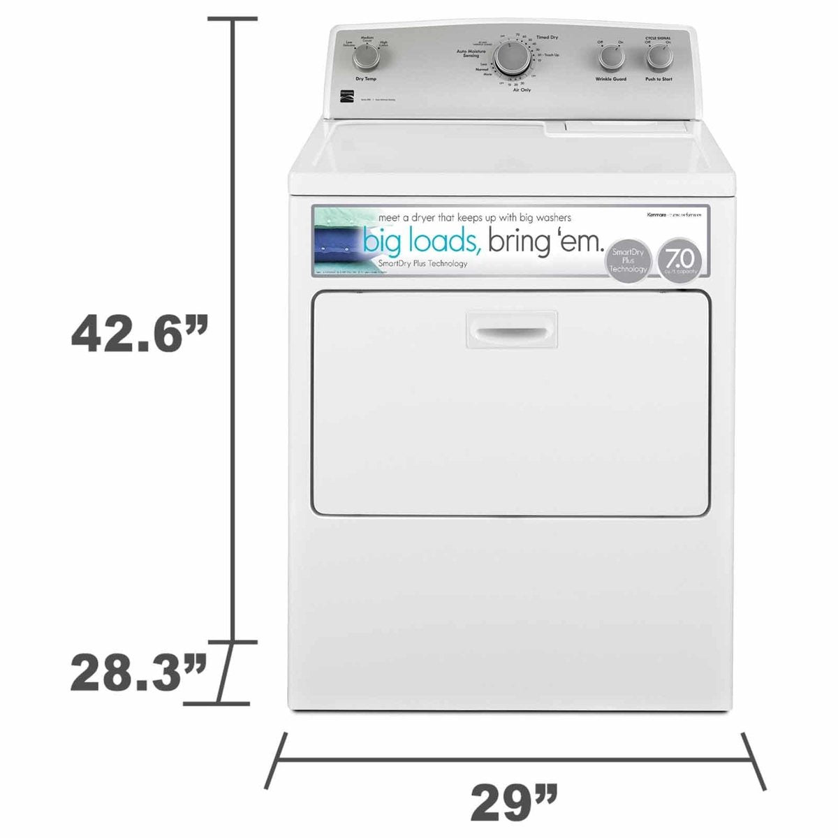 29" Front Load Electric Dryer 7.0 Cubic Feet White Q116