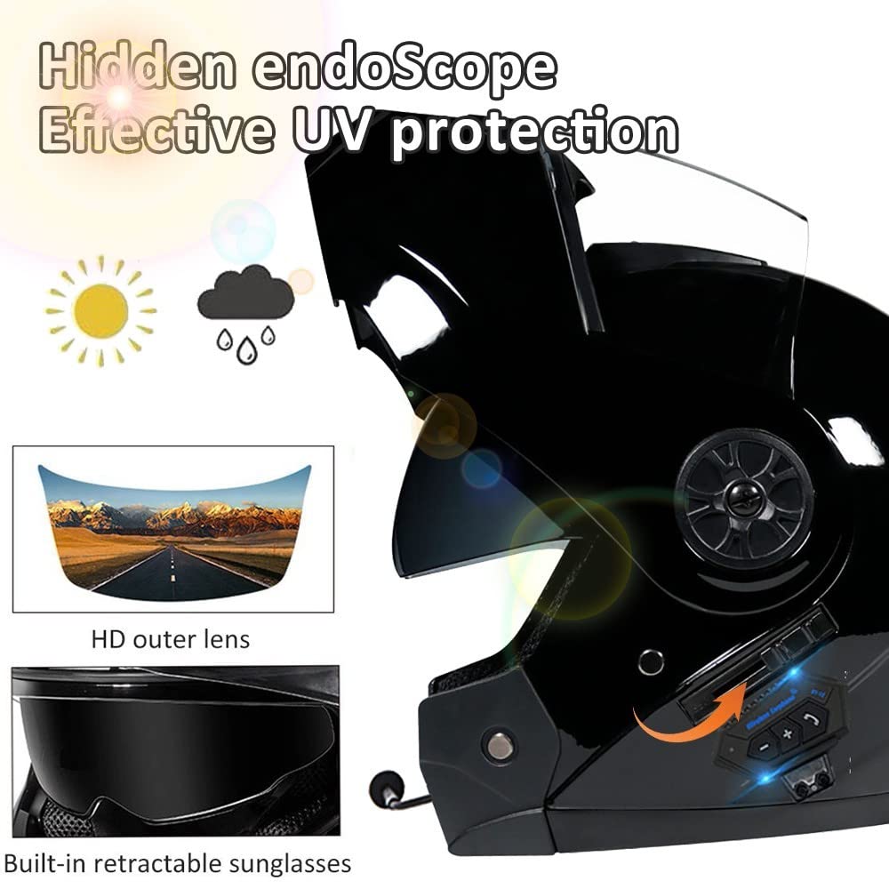Bluetooth Modular Motorcycle Helmet DOT/ECE Approved Full Face Flip up Anti-Fog Double Visor Built-in Dual Speaker with Microphone Q3693