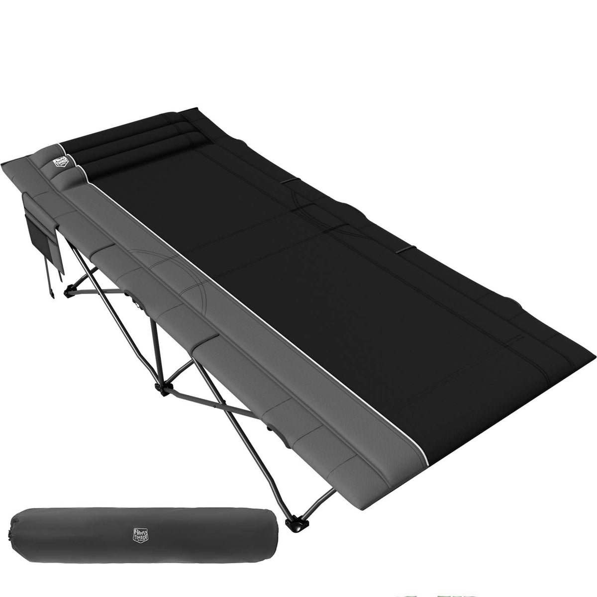 Extra Wide Heavy Duty Oversized Sleeping Cot with Carry Bag Black T9599