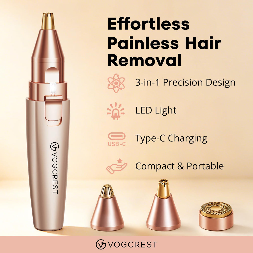Nose Hair Trimmer 3 in1 Rechargeable Facial Hair Removal & Eyebrow Shaver N834957