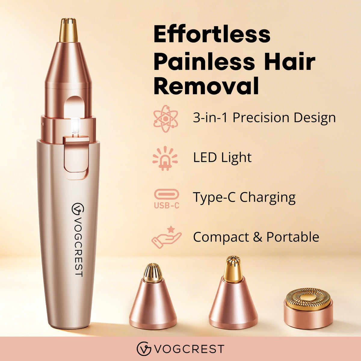 Nose Hair Trimmer 3 in1 Rechargeable Facial Hair Removal & Eyebrow Shaver N834957