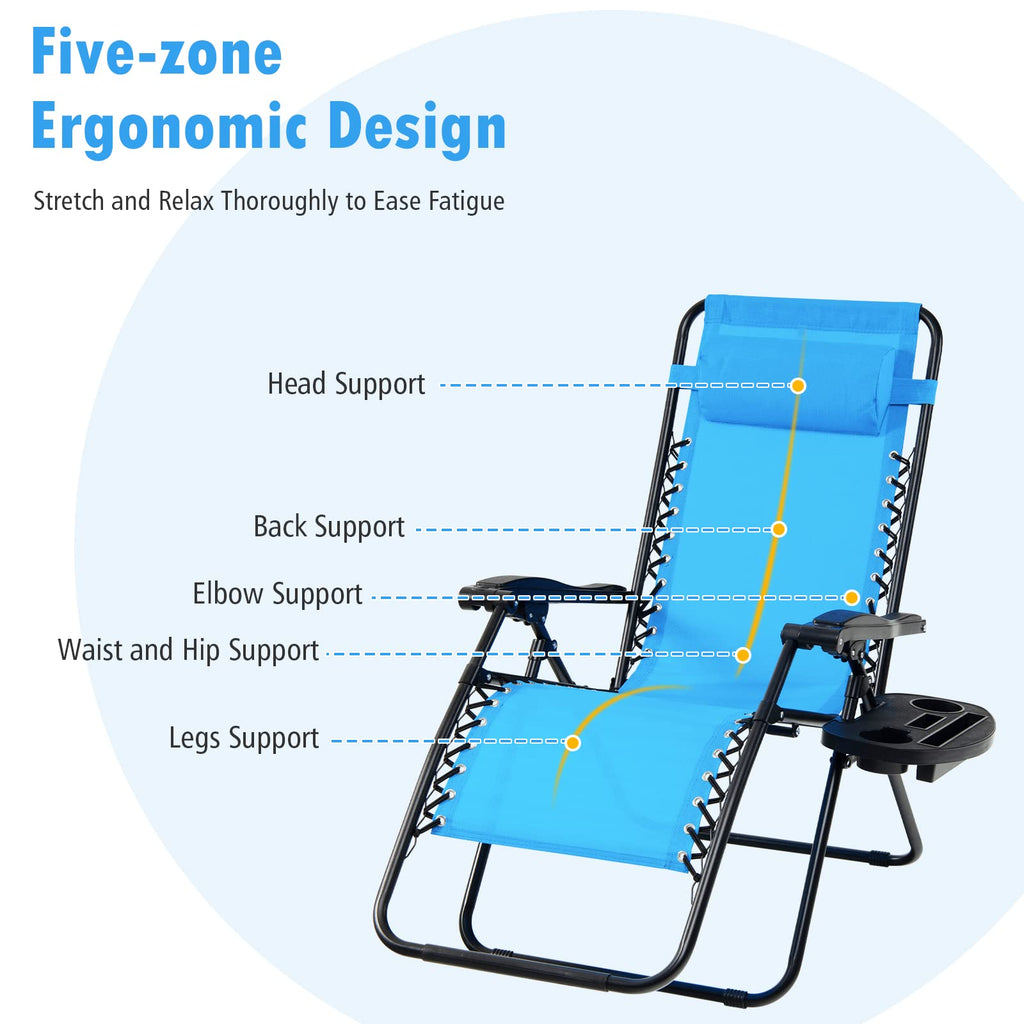 Set of 2 Blue Zero Gravity Chair with Cup Holder U88764
