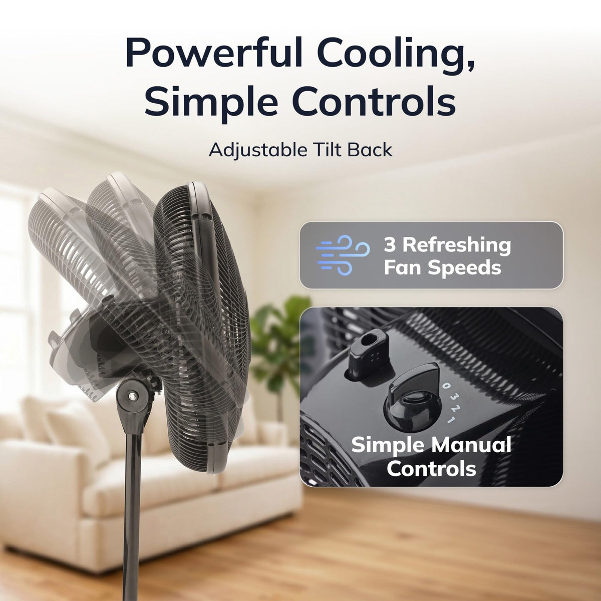 16" Oscillating Pedestal Fan with Adjustable Height and Tilt-Back Head, Black W69339