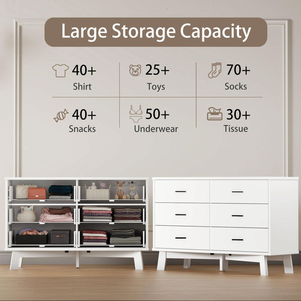 White 6 Drawer Wood Dresser J29141