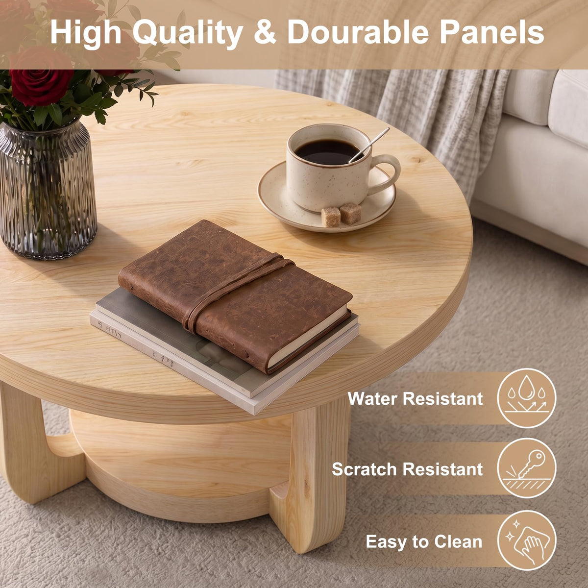 Round 2-Tier Coffee Table with Storage T40111