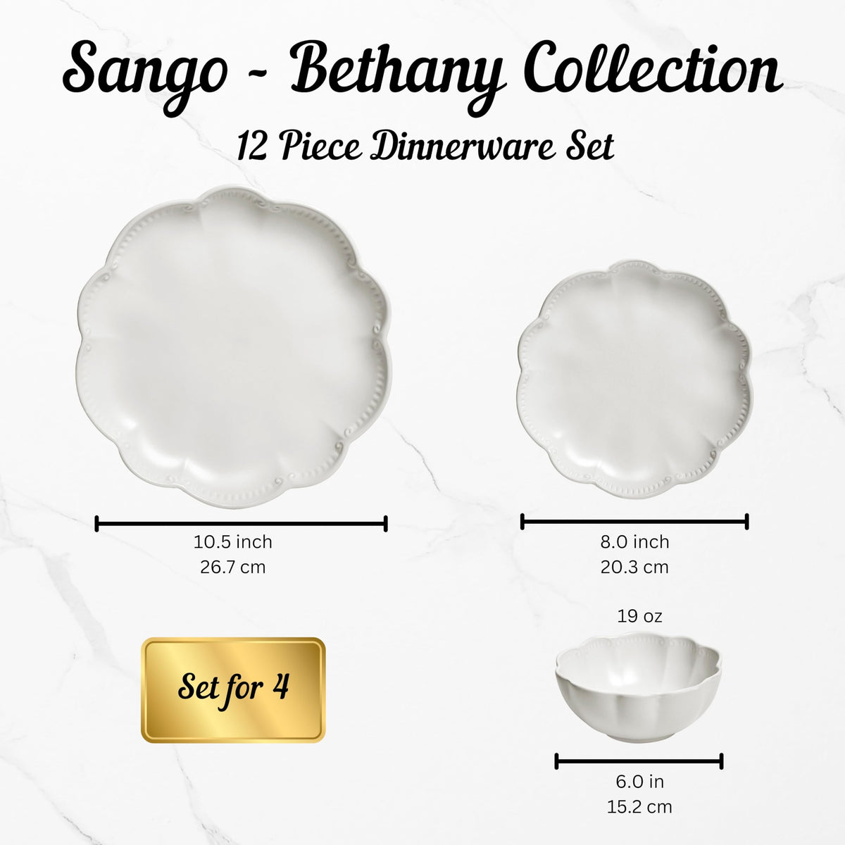 12 Pieces Scalloped White Plates & Bowls Set Y71469