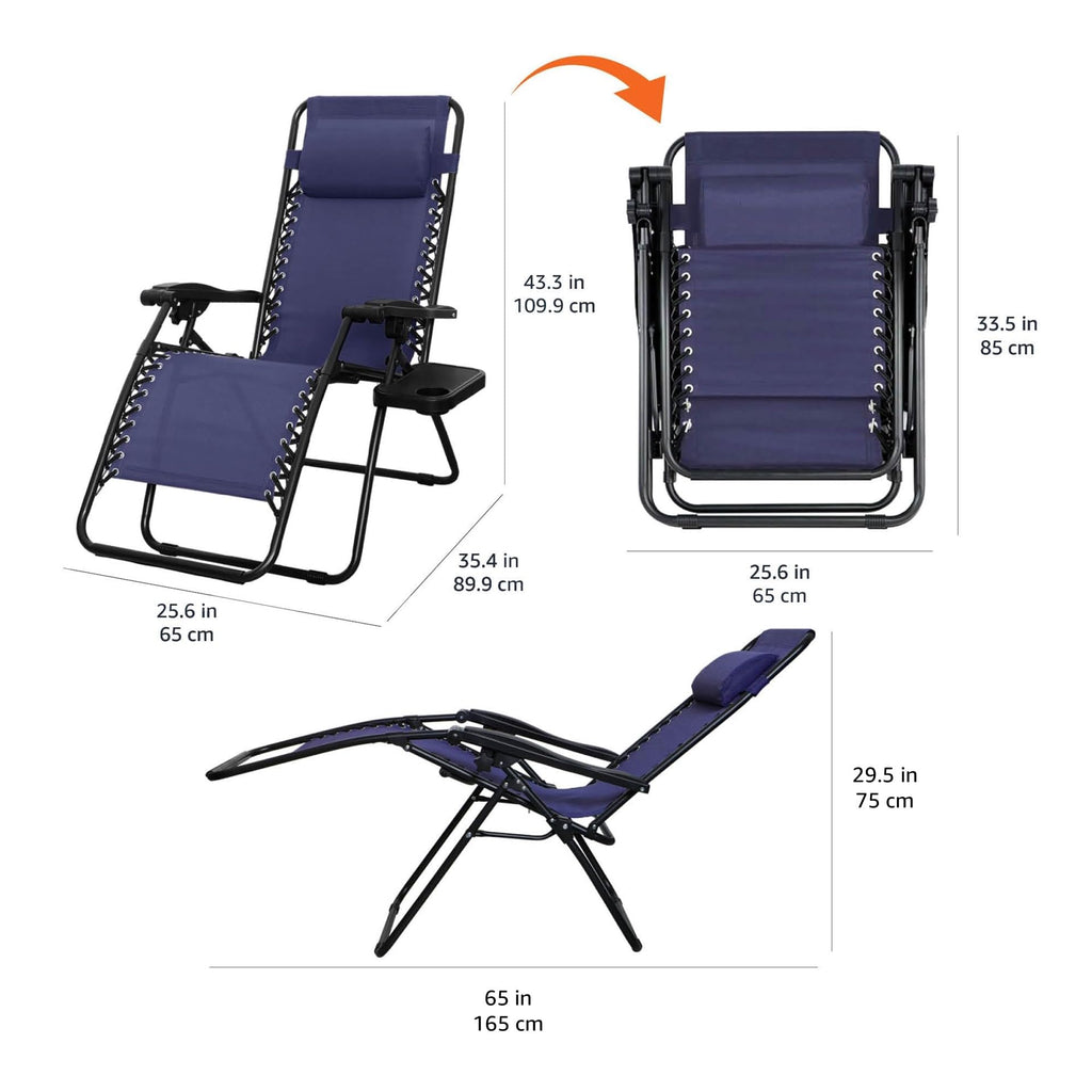 Blue Set of 2 Adjustable Zero Gravity Lounge Chair with Cup Holder W18511