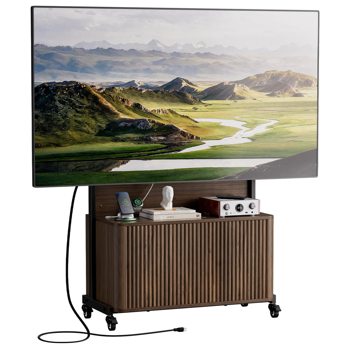 Rolling TV Stand with Mount for 32-75 Inch, Walnut S81394