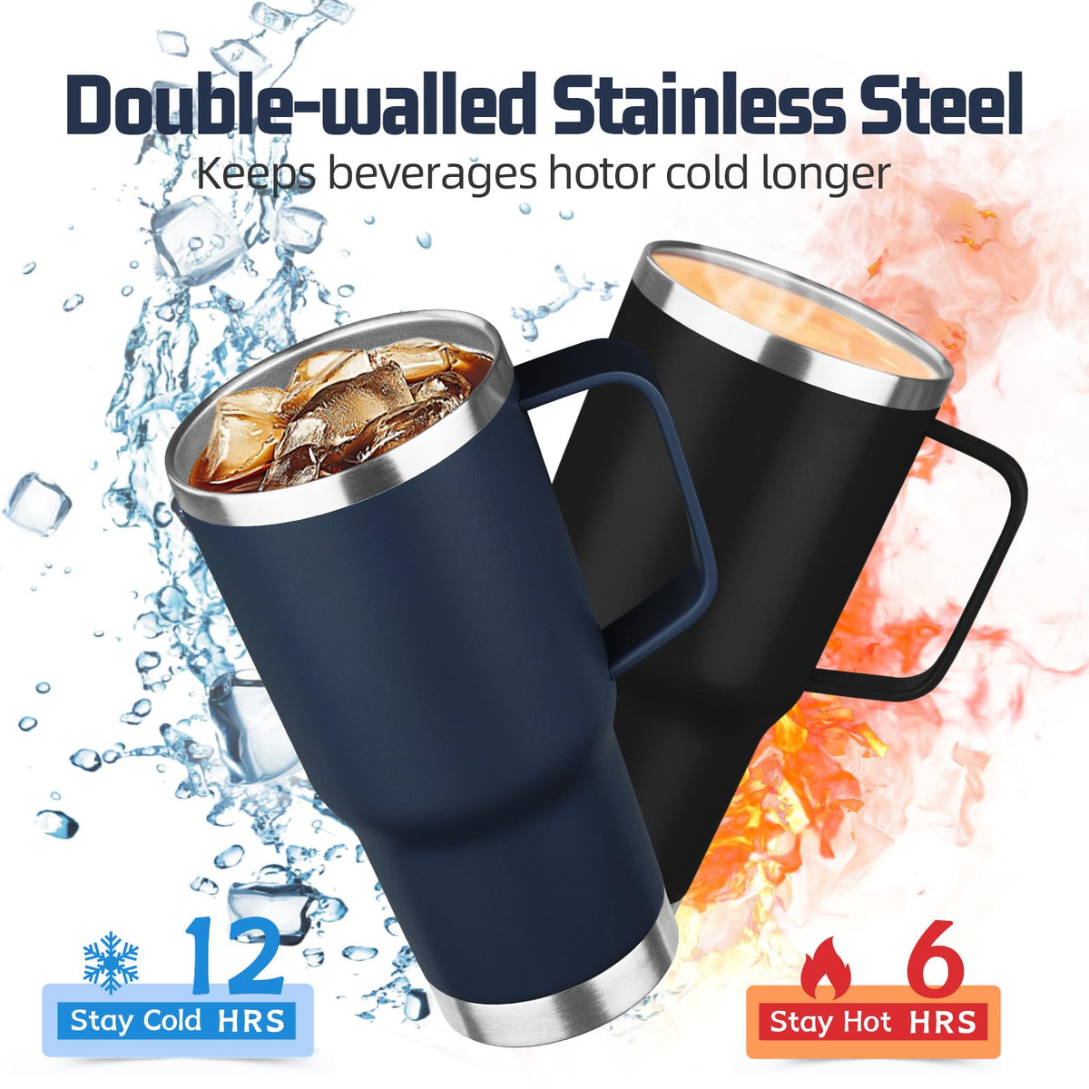 20 oz Stainless Steel Insulated Tumbler with Handle Lid and Straw A615852