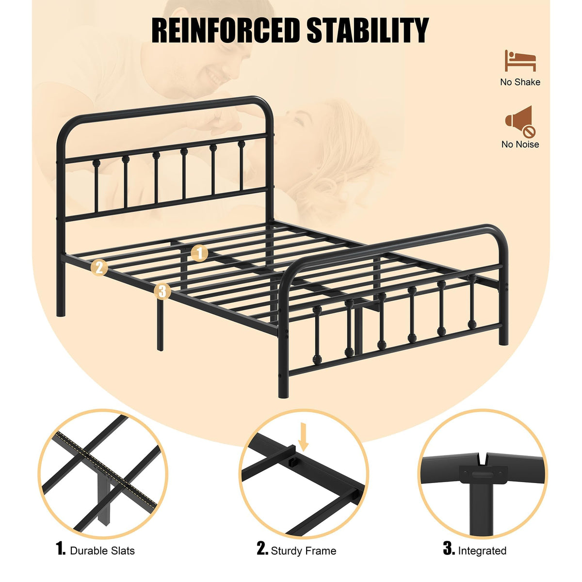 Full Size Black Metal Platform Bed Frame with Headboard R681044
