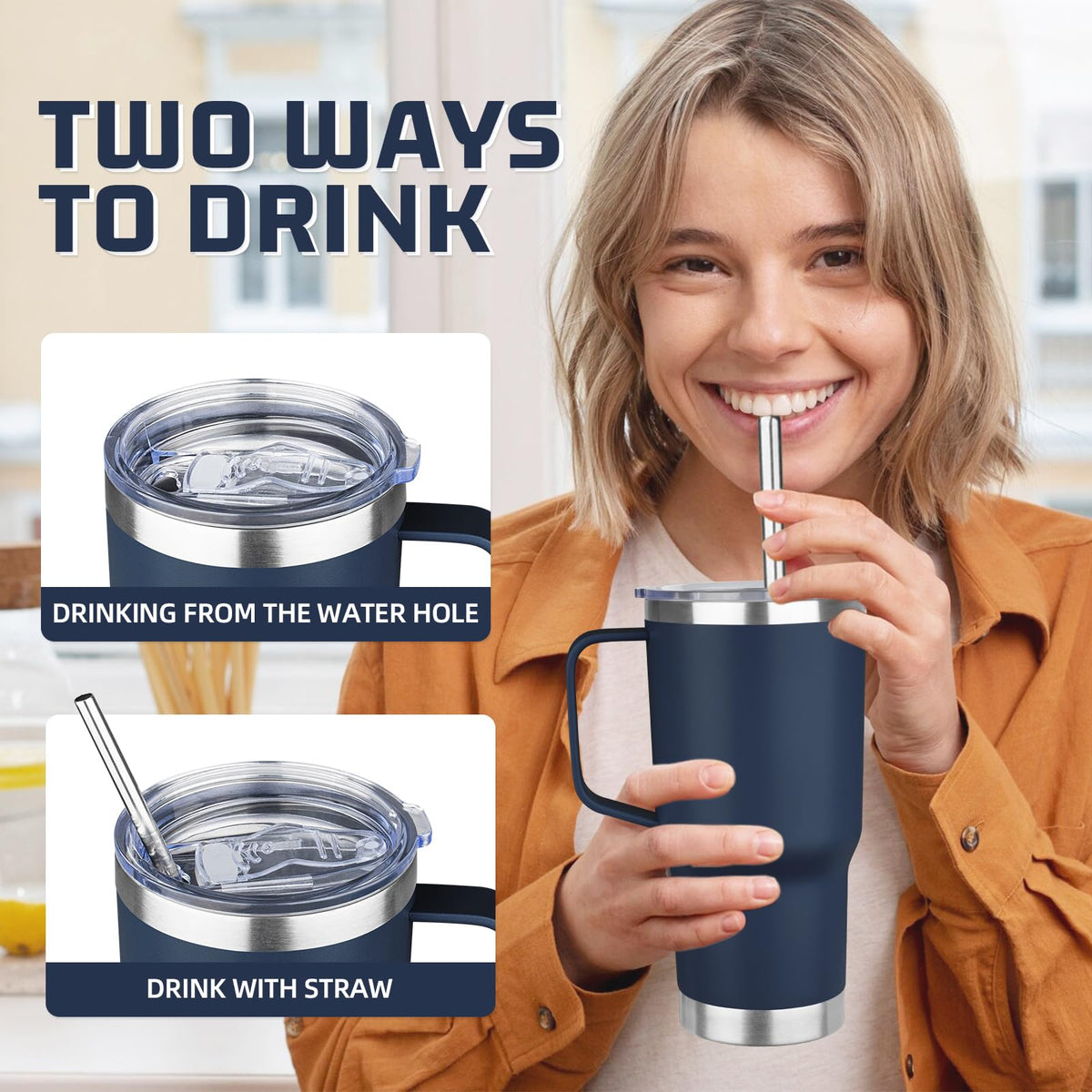 20 oz Stainless Steel Insulated Tumbler with Handle Lid and Straw A615852