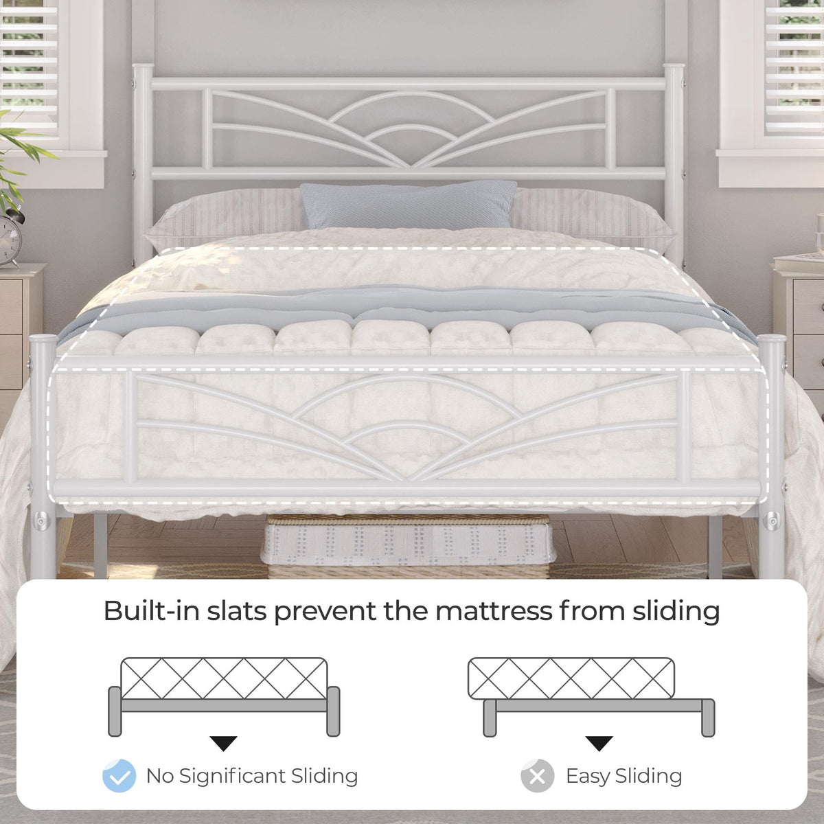 Twin Size White Metal Bed Frame with Headboard T47153