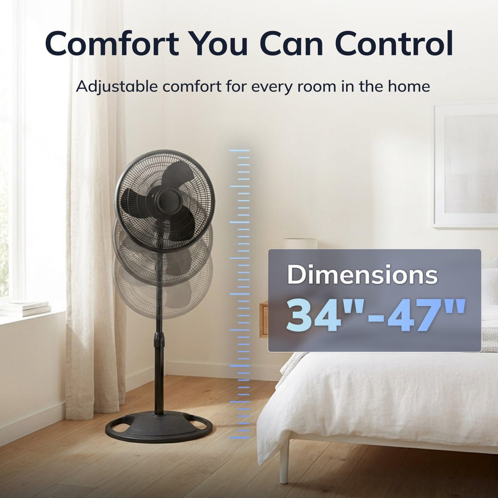 16" Oscillating Pedestal Fan with Adjustable Height and Tilt-Back Head, Black W69339