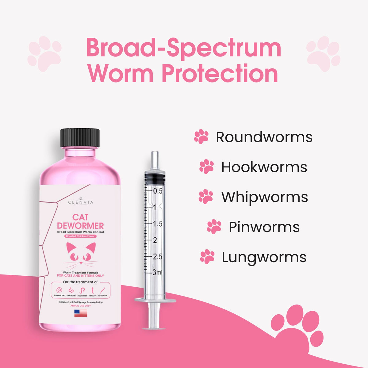 Chicken Flavor Liquid Cat Dewormer with Syringe 120ml M965