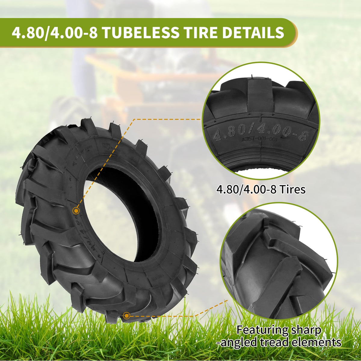 4.80/4.00-8 Tubeless Turf Tires Set of 2 I742146