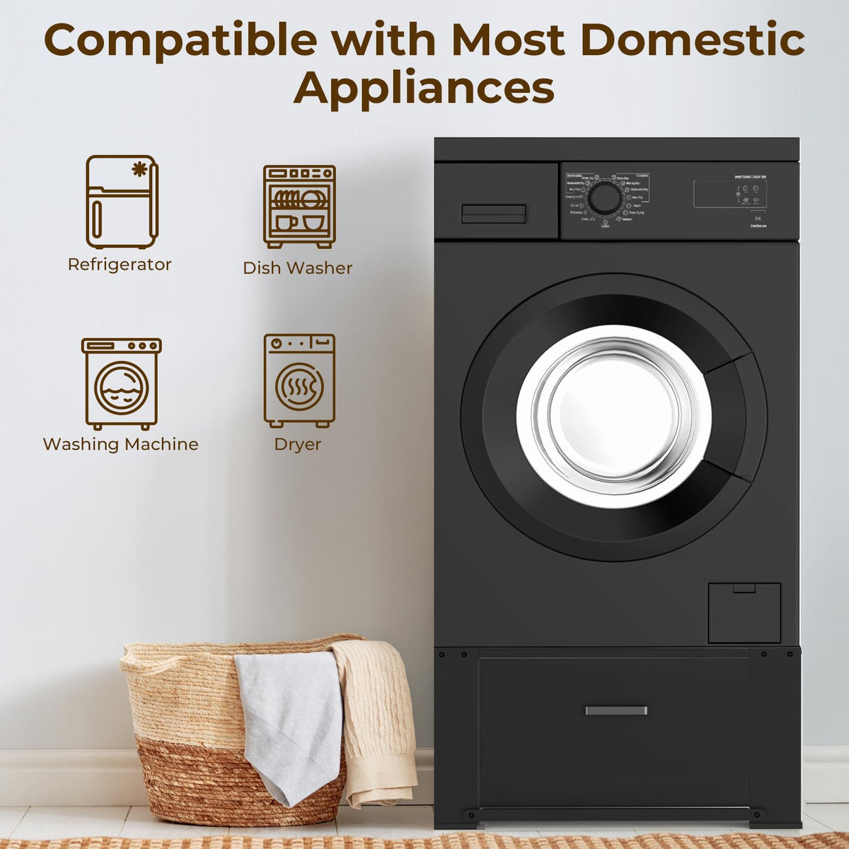 Black Washer and Dryer Pedestal with Drawer Z90680
