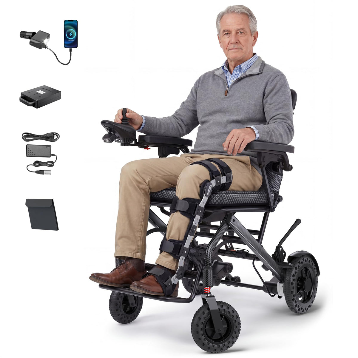 32lbs Foldable Electric Wheelchair 360W Dual Motor 220 lbs Capacity N45693