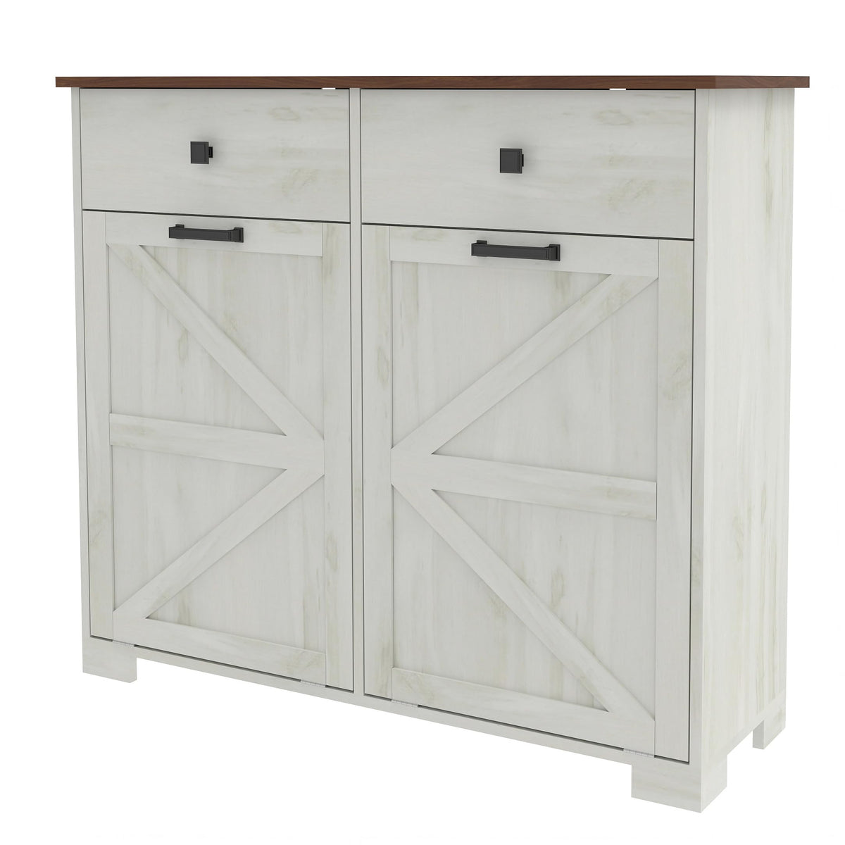White Double Tilt Out Trash Recycling Cabinet with 2 Drawer F8578