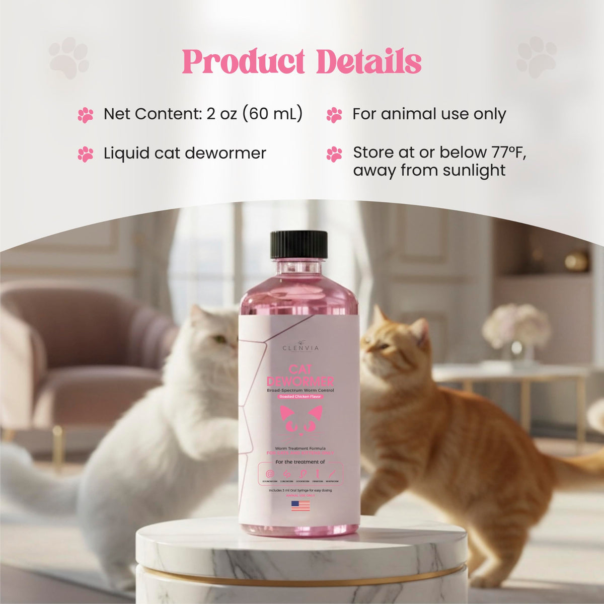 Chicken Flavor Liquid Cat Dewormer with Syringe 120ml M965