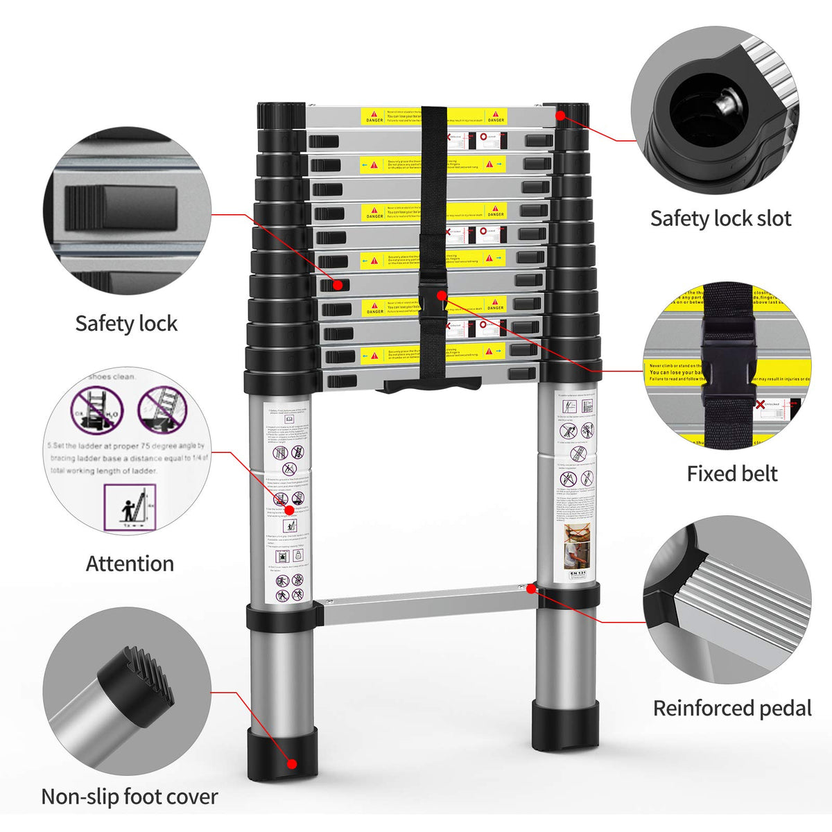 Telescoping Extension Ladder 12.5FT Aluminum with Carry Bag U153858