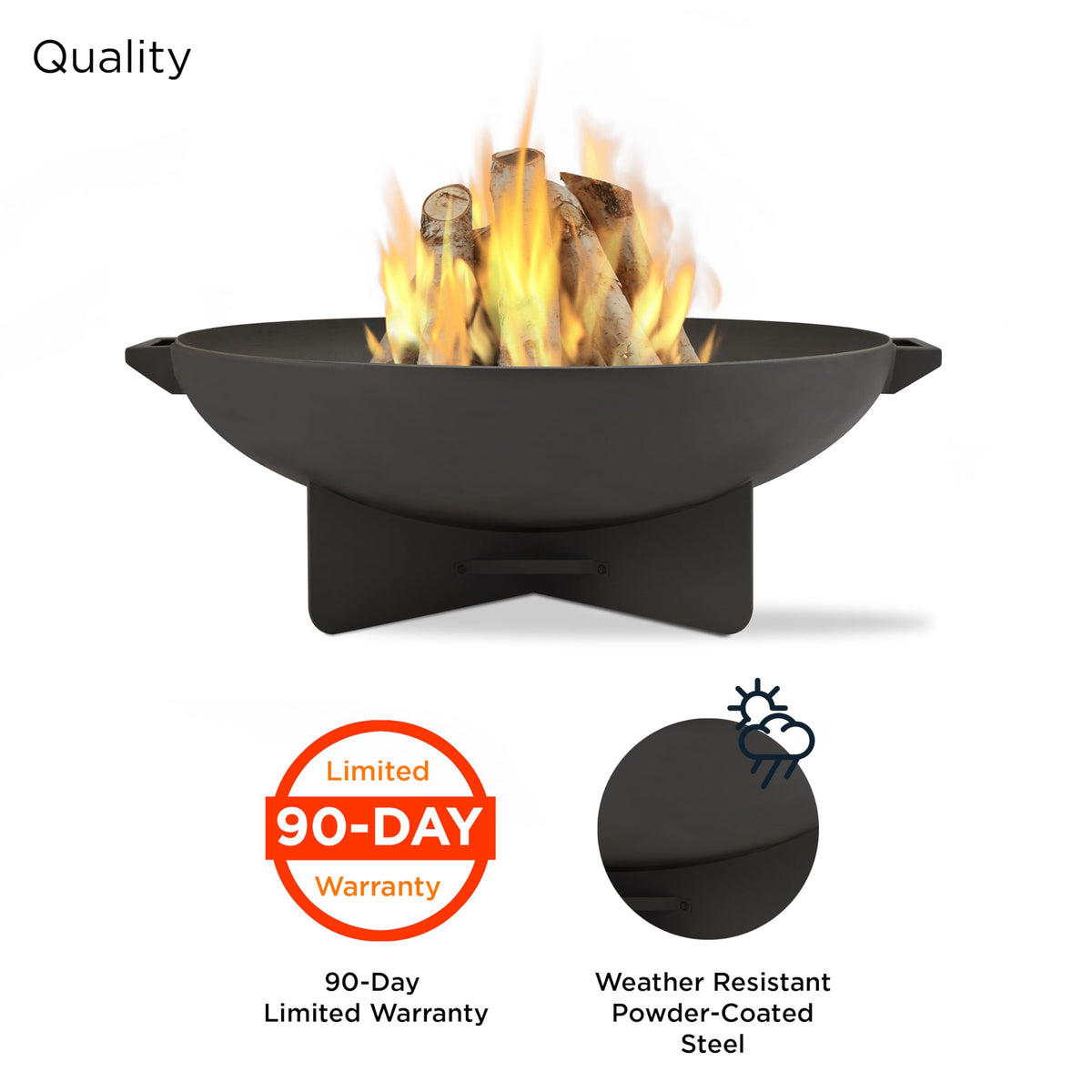 36” Round Wood Burning Steel Fire Pit with Spark Screen, Poker, Log Grate and Storage Cover I5941