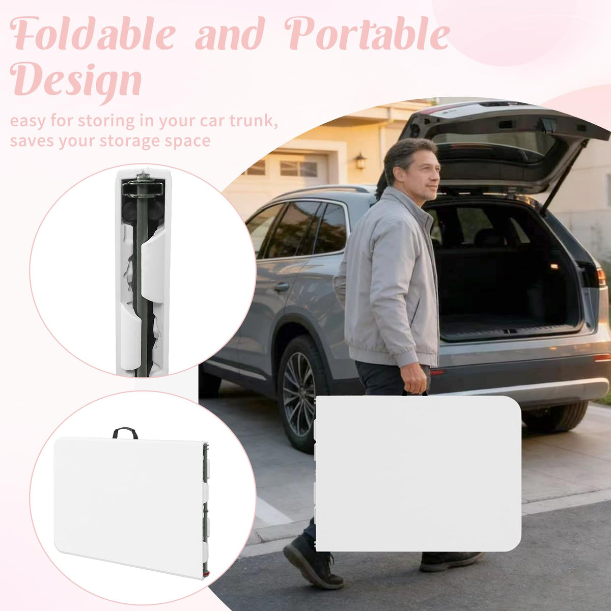 2 Pack 6 Feet Portable Folding Table White Plastic F256