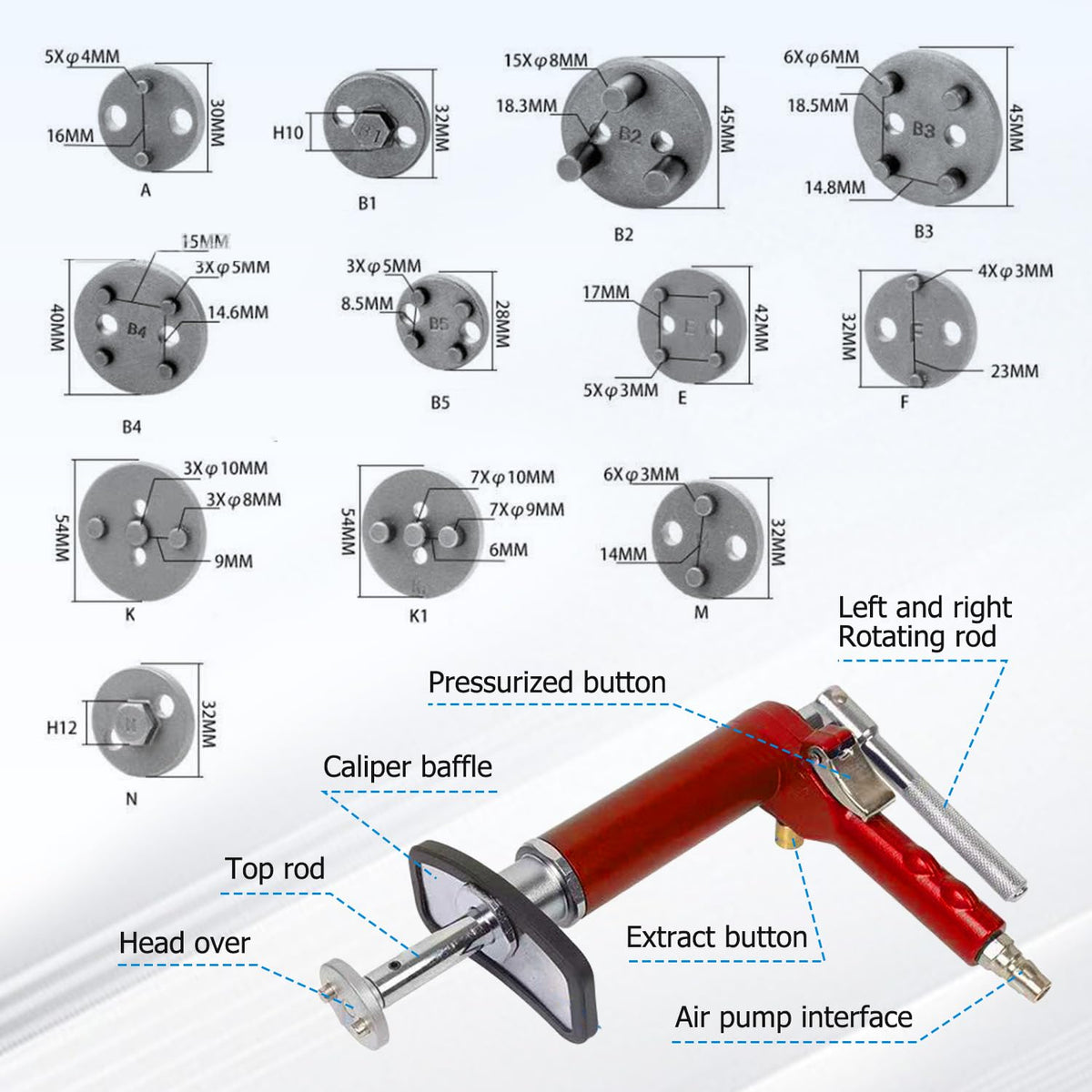 28-Piece Heavy Duty Pneumatic Brake Caliper Compression Tool Set with 23 Adapters Q2273