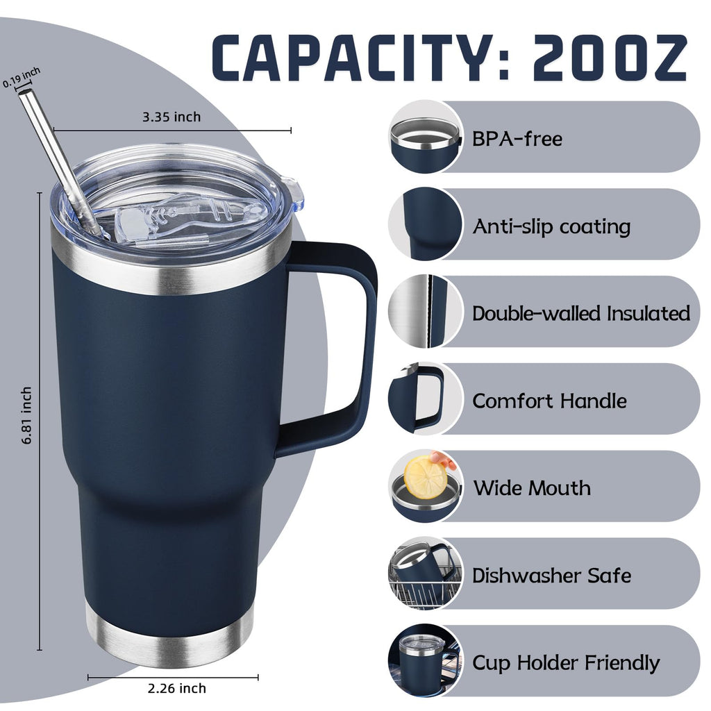 20 oz Stainless Steel Insulated Tumbler with Handle Lid and Straw A615852