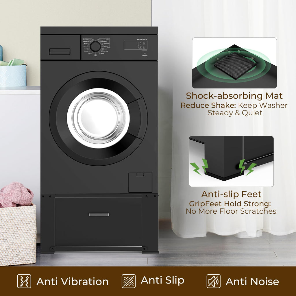 Black Washer and Dryer Pedestal with Drawer Z90680