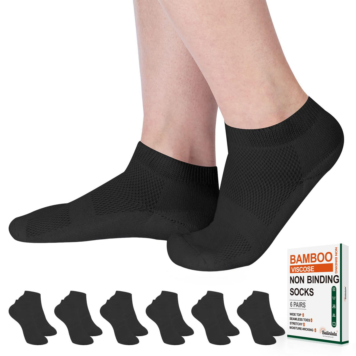 Diabetic Socks for Women Men Size 9-11, 6 Pairs Low Cut Non Binding G6576