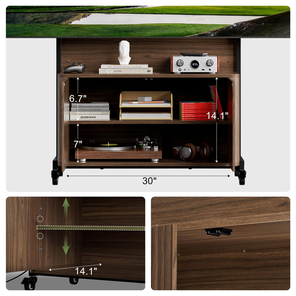 Rolling TV Stand with Mount for 32-75 Inch, Walnut S81394