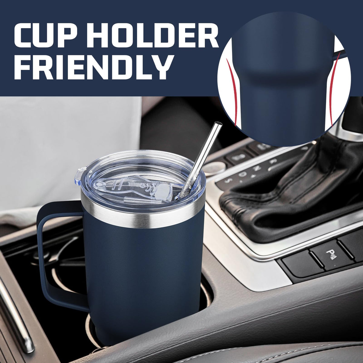20 oz Stainless Steel Insulated Tumbler with Handle Lid and Straw A615852
