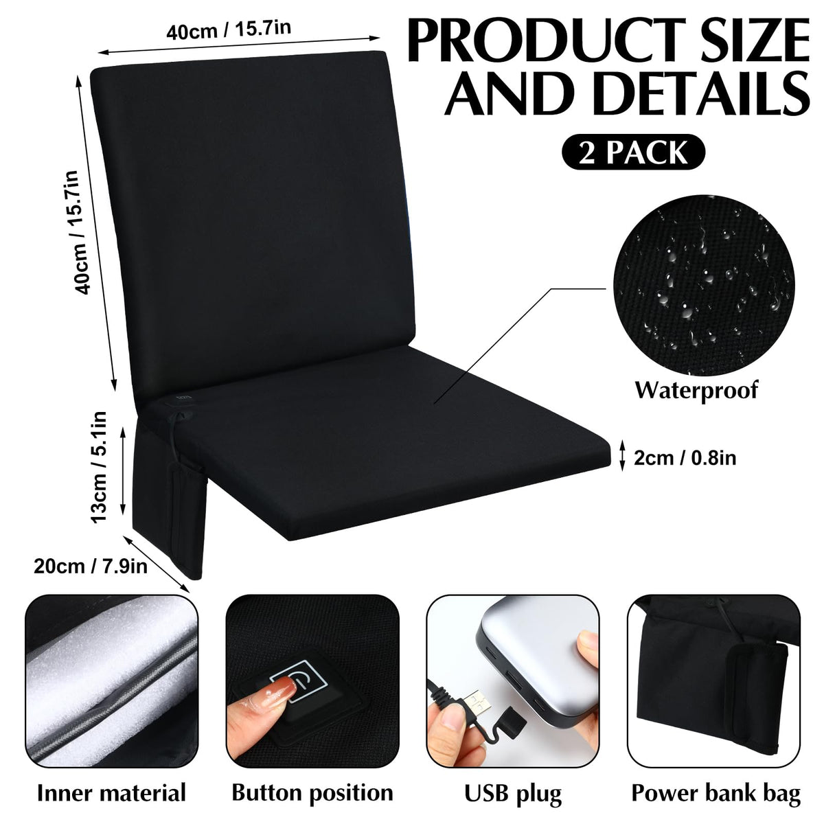 2 Pcs Waterproof Heated Seat Cushion O55215